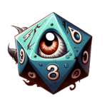 Me.Mimic logo featuring a quirky d20 dice with a large eye and claws, symbolizing the mimic monster from Dungeons & Dragons.