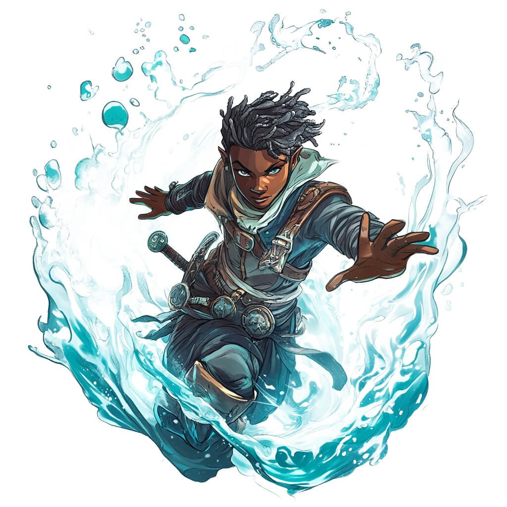 A female adventurer controlling water.