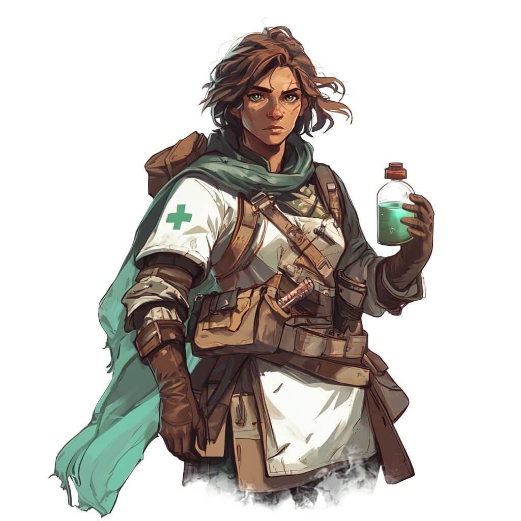 A medical aid with a potion in hand.