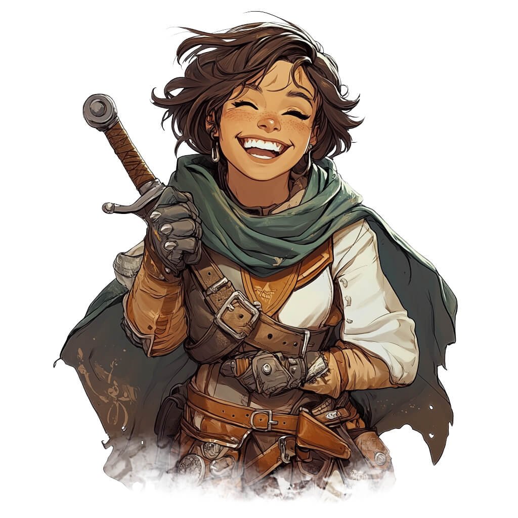A smiling girl with full combat gear, ready for an adventure.